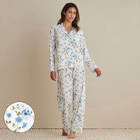 Cotton Modal Women's Button-Down Pajama Set - Flower Burst, XXL,Flower Burst