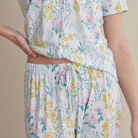 Cotton Modal Women's Cropped Pants Pajama Set - Spring Garden, S,Spring Garden