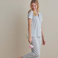 Cotton Modal Women's Cropped Pants Pajama Set - Pretty Dot, S,Pretty Dot