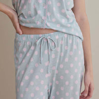 Cotton Modal Women's Cropped Pants Pajama Set - Pretty Dot, S,Pretty Dot