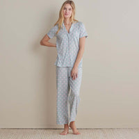 Cotton Modal Women's Cropped Pants Pajama Set - Pretty Dot, S,Pretty Dot