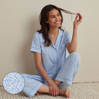 Cotton Modal Women's Cropped Pants Pajama Set - Vintage Leaf, XXL,Vintage Leaf