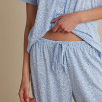 Cotton Modal Women's Cropped Pants Pajama Set - Vintage Leaf, XXL,Vintage Leaf