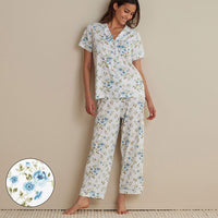 Cotton Modal Women's Cropped Pants Pajama Set - Flower Burst, XXL,Flower Burst
