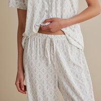 Cotton Modal Women's Cropped Pants Pajama Set - Framed Flowers, XXL,Framed Flowers