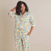 Printed Poplin Women's Button-Down Pajama Set - Spring Birds, XXL,Spring Birds