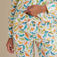 Printed Poplin Women's Button-Down Pajama Set - Spring Birds, XXL,Spring Birds