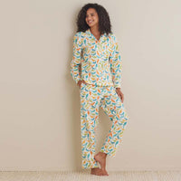 Printed Poplin Women's Button-Down Pajama Set - Spring Birds, XXL,Spring Birds