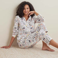 Printed Poplin Women's Button-Down Pajama Set - Kittie Party, XXL,Kittie Party