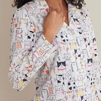 Printed Poplin Women's Button-Down Pajama Set - Kittie Party, XXL,Kittie Party