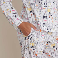 Printed Poplin Women's Button-Down Pajama Set - Kittie Party, XXL,Kittie Party