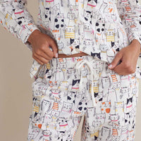 Printed Poplin Women's Button-Down Pajama Set - Kittie Party, XXL,Kittie Party