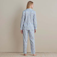 Printed Poplin Women's Button-Down Pajama Set - Blue Palm, XS,Blue Palm