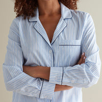 Printed Poplin Women's Button-Down Pajama Set - Blue Stripe, XXL,Blue Stripe