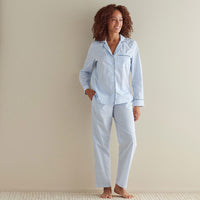 Printed Poplin Women's Button-Down Pajama Set - Blue Stripe, XXL,Blue Stripe
