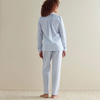 Printed Poplin Women's Button-Down Pajama Set - Blue Stripe, XXL,Blue Stripe