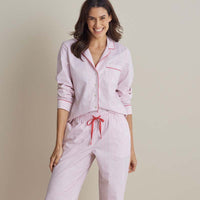 Printed Poplin Women's Button-Down Pajama Set - Blush Stripe, XL,Blush Stripe