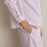 Printed Poplin Women's Button-Down Pajama Set - Blush Stripe, XL,Blush Stripe