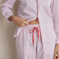 Printed Poplin Women's Button-Down Pajama Set - Blush Stripe, XL,Blush Stripe