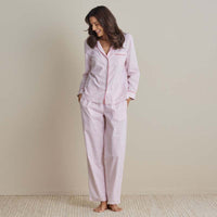 Printed Poplin Women's Button-Down Pajama Set - Blush Stripe, XL,Blush Stripe