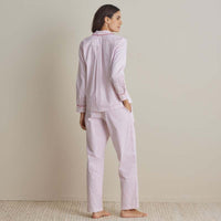 Printed Poplin Women's Button-Down Pajama Set - Blush Stripe, XL,Blush Stripe