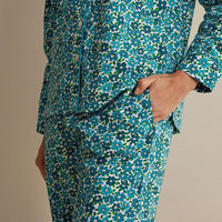 Printed Poplin Women's Button-Down Pajama Set - Blossom Blue, XXL,Blossom Blue
