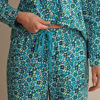 Printed Poplin Women's Button-Down Pajama Set - Blossom Blue, XXL,Blossom Blue