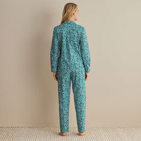 Printed Poplin Women's Button-Down Pajama Set - Blossom Blue, XXL,Blossom Blue