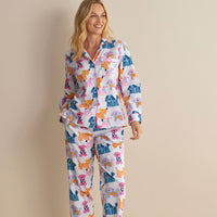 Printed Poplin Women's Button-Down Pajama Set - Colorful Dogs, XXL,Colorful Dogs