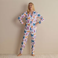 Printed Poplin Women's Button-Down Pajama Set - Colorful Dogs, XXL,Colorful Dogs