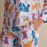 Printed Poplin Women's Button-Down Pajama Set - Colorful Dogs, XXL,Colorful Dogs