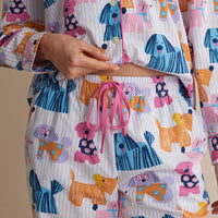 Printed Poplin Women's Button-Down Pajama Set - Colorful Dogs, XXL,Colorful Dogs