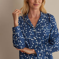 Printed Poplin Women's Button-Down Pajama Set - Blue Bubbles, XXL,Blue Bubbles