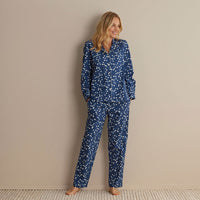 Printed Poplin Women's Button-Down Pajama Set - Blue Bubbles, XXL,Blue Bubbles