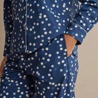 Printed Poplin Women's Button-Down Pajama Set - Blue Bubbles, XXL,Blue Bubbles