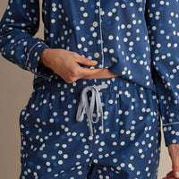 Printed Poplin Women's Button-Down Pajama Set - Blue Bubbles, XXL,Blue Bubbles