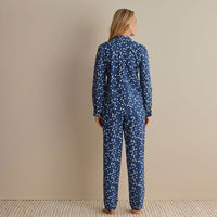 Printed Poplin Women's Button-Down Pajama Set - Blue Bubbles, XXL,Blue Bubbles