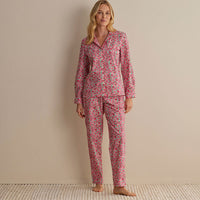 Printed Poplin Women's Button-Down Pajama Set - Blossom Pink, XXL,Blossom Pink