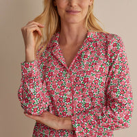 Printed Poplin Women's Button-Down Pajama Set - Blossom Pink, XXL,Blossom Pink