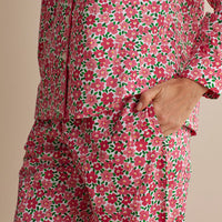 Printed Poplin Women's Button-Down Pajama Set - Blossom Pink, XXL,Blossom Pink