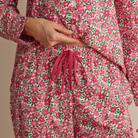 Printed Poplin Women's Button-Down Pajama Set - Blossom Pink, XXL,Blossom Pink