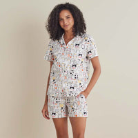 Printed Poplin Women's Shorts Set - Kittie Party, M,Kittie Party