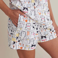Printed Poplin Women's Shorts Set - Kittie Party, M,Kittie Party