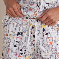 Printed Poplin Women's Shorts Set - Kittie Party, M,Kittie Party