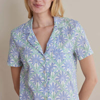 Printed Poplin Women's Shorts Set - Blue Palm, M,Blue Palm