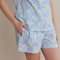 Printed Poplin Women's Shorts Set - Blue Palm, M,Blue Palm
