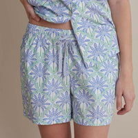 Printed Poplin Women's Shorts Set - Blue Palm, M,Blue Palm