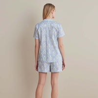Printed Poplin Women's Shorts Set - Blue Palm, M,Blue Palm