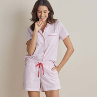 Printed Poplin Women's Shorts Set - Blush Stripe, XXL,Blush Stripe