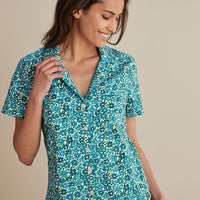 Printed Poplin Women's Shorts Set - Blossom Blue, XXL,Blossom Blue